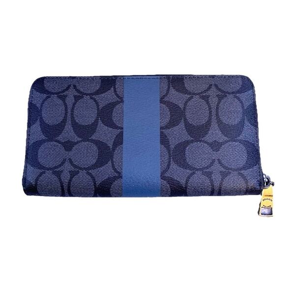 COACH Wallet In Charcoal And Slate, Blue Stripe, Zips Around 8” X 4”, NWOT, Mens - Picture 1 of 10